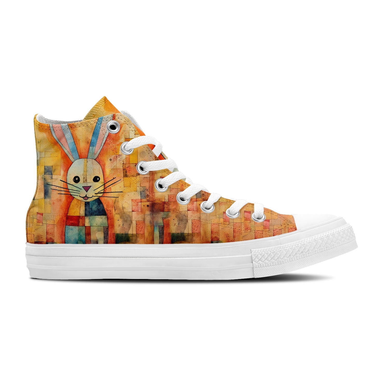 Abstract Hops: Dive into a World of Artistry with Men and Women's Mid-Top Canvas Shoes - Rabbit Prints Transforming Each Step into an Abstract Expression of Lagomorph Beauty