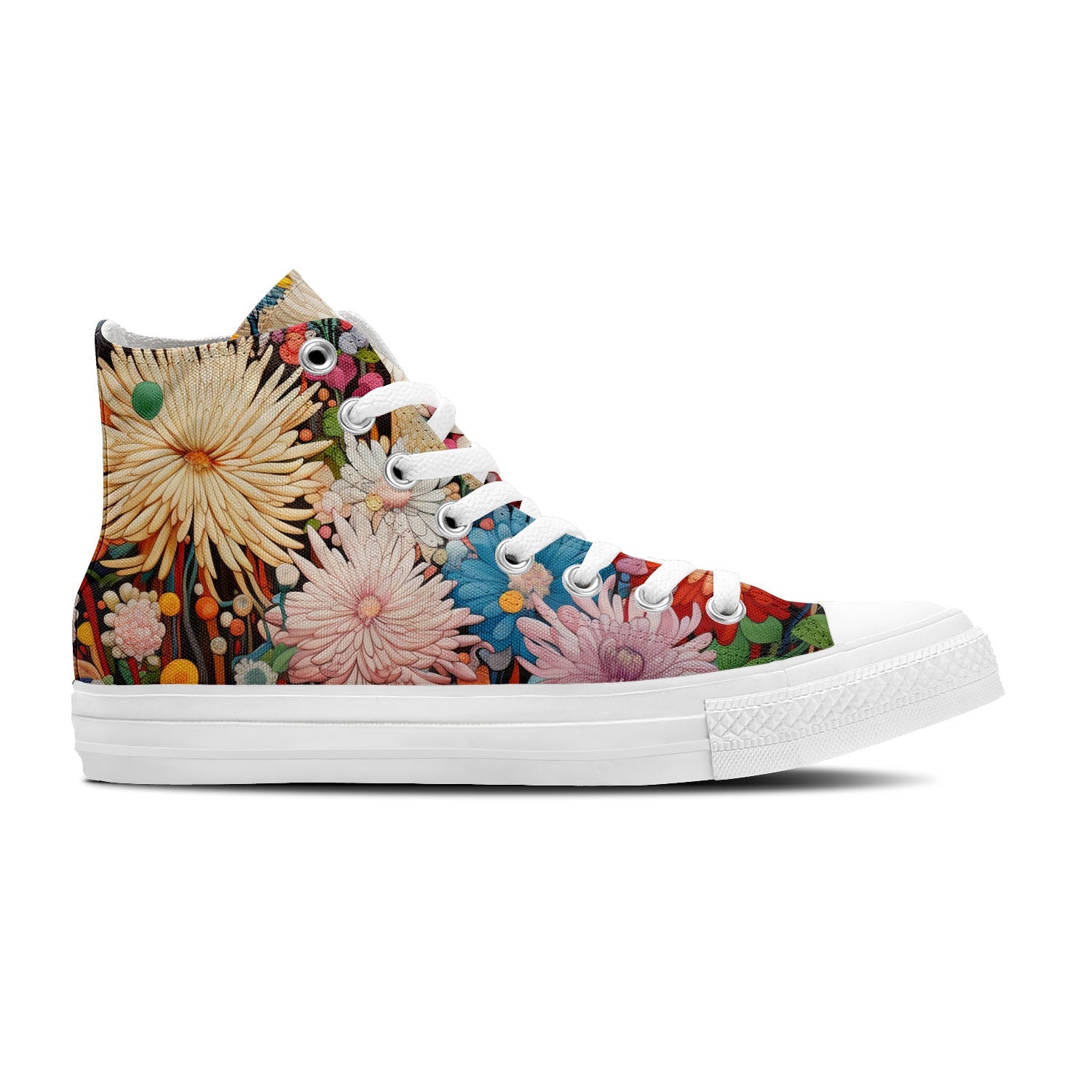 Artistic Petals: Unleash Your Creativity with Central-High Canvas Shoes - Unisex Fashion Adorned with the Captivating Playfulness of Chrysanthemum Prints