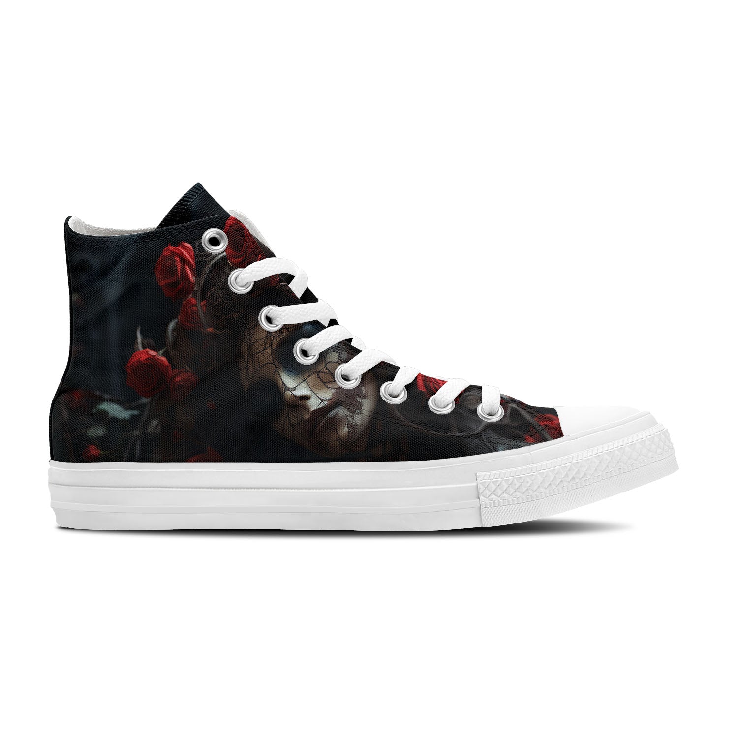 Bloody Fragrance: Red Roses and Skulls Unite, Mid-Top Canvas Shoes Awaken a Unique Sense of Fashion