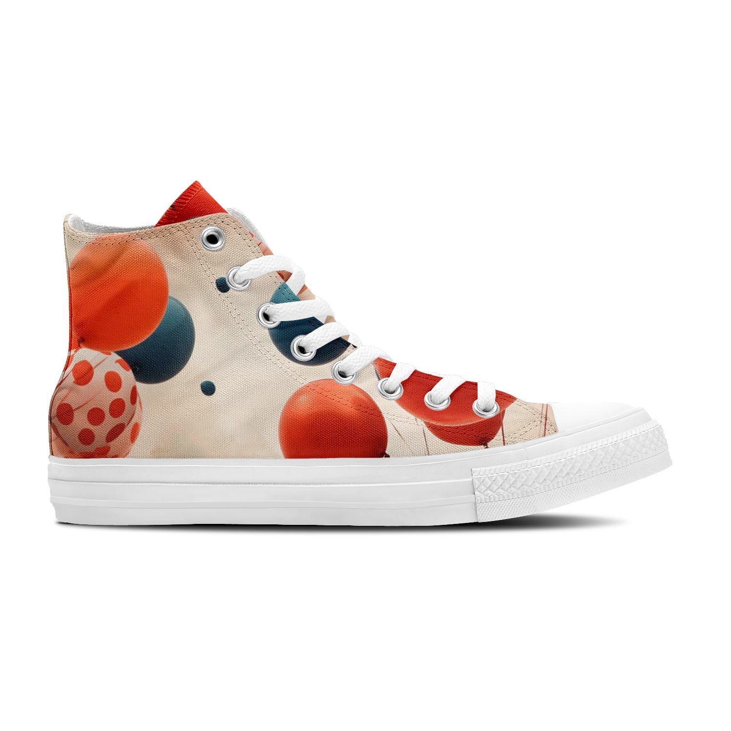 Abstract Float: Dive into a World of Style with Men and Women's Mid-Top Canvas Shoes - Polka Dot Balloon Prints Transforming Each Step into an Abstract Expression of Whimsy and Elegance