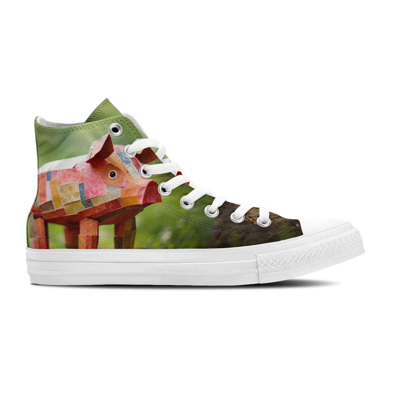 Abstract Oinks: Dive into a World of Artistry with Men and Women's Mid-Top Canvas Shoes - Pig Prints Transforming Each Step into an Abstract Expression of Porcine Beauty