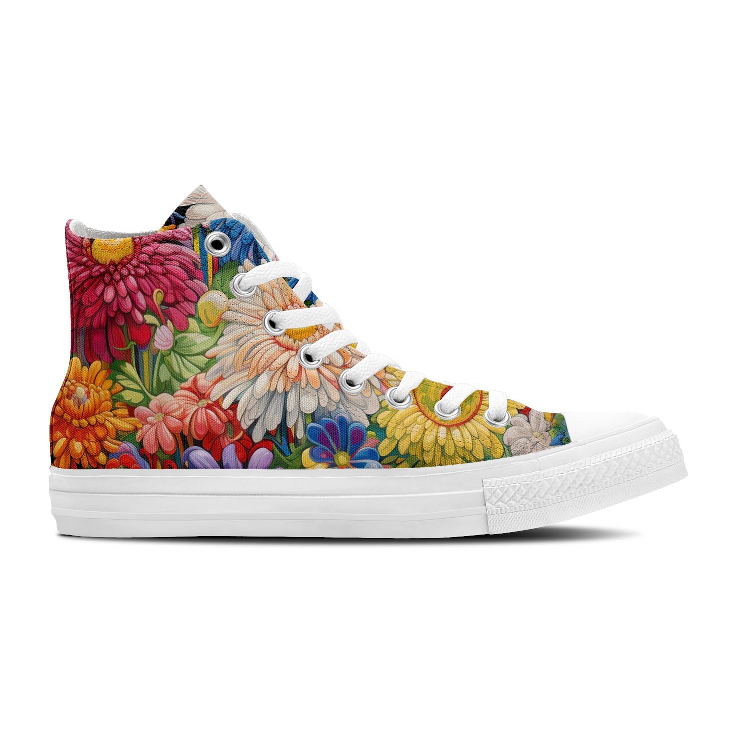 Blooms Elegance: Men and Women's Mid-Top Canvas Shoes - Elevate Your Style with Central-High Canvas Shoes Featuring the Playful Elegance of Artistic Chrysanthemum Designs