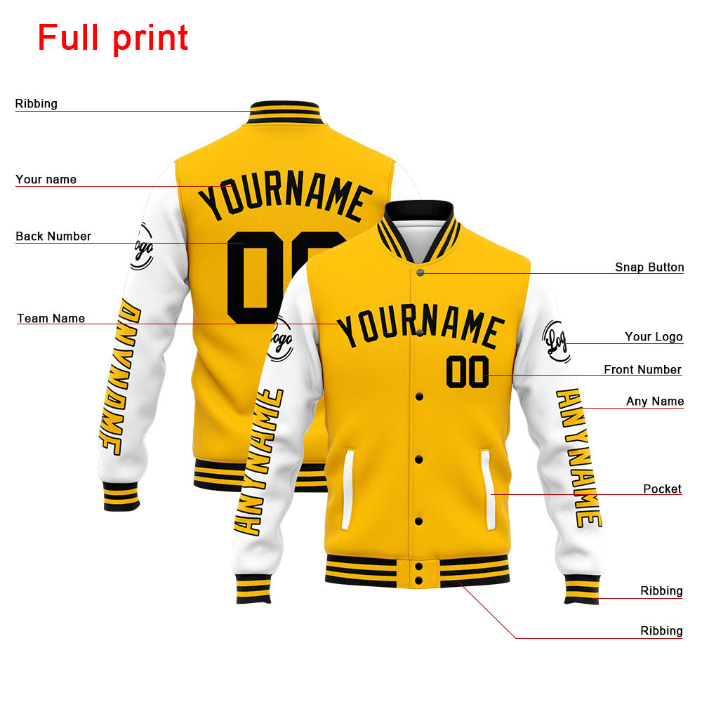 Custom Varsity Jacket Letterman jacket for Men, Women and Youth Yellow Black