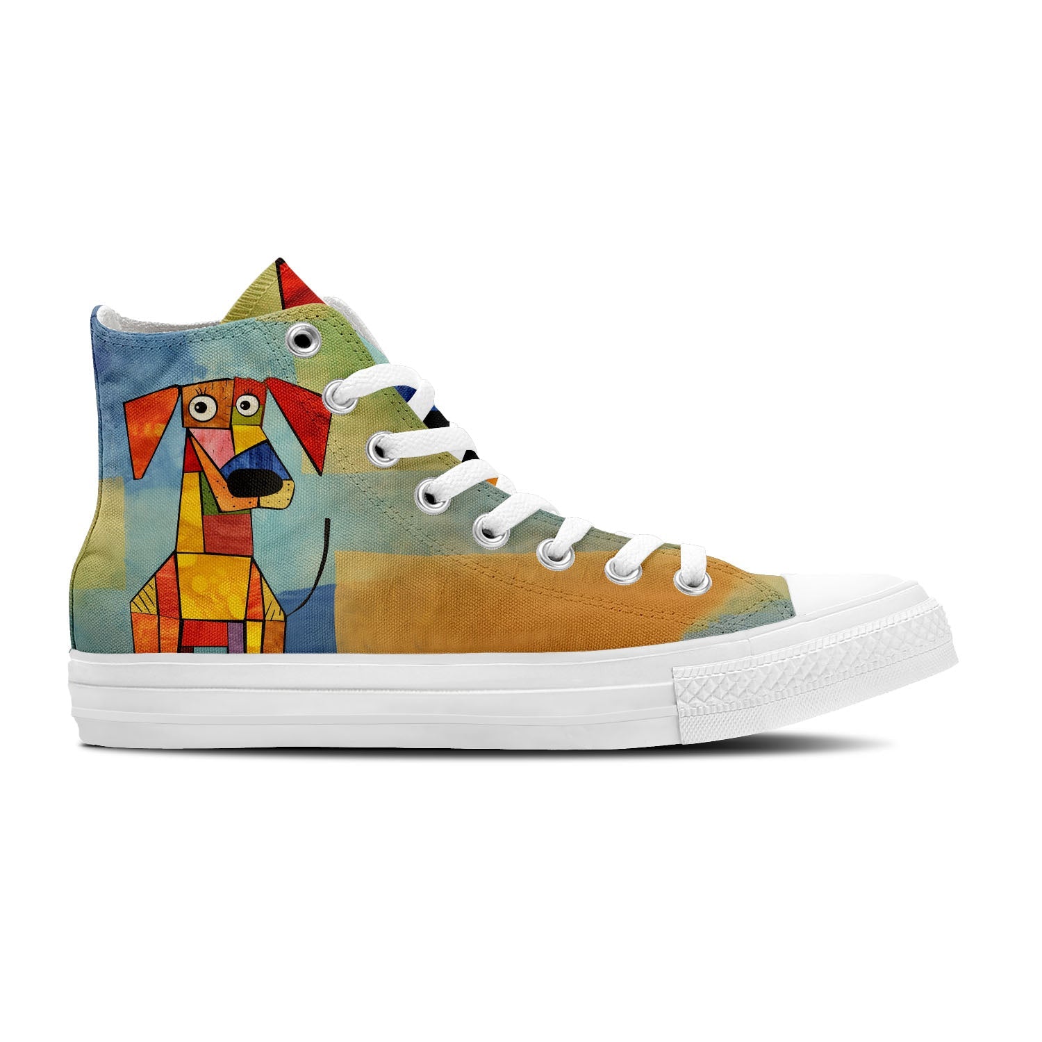 Abstract Purr-fection: Immerse yourself in a world of artistry with Men and Women's Mid-Top Canvas Shoes - Cat prints that transform each step into an abstract expression of feline beauty