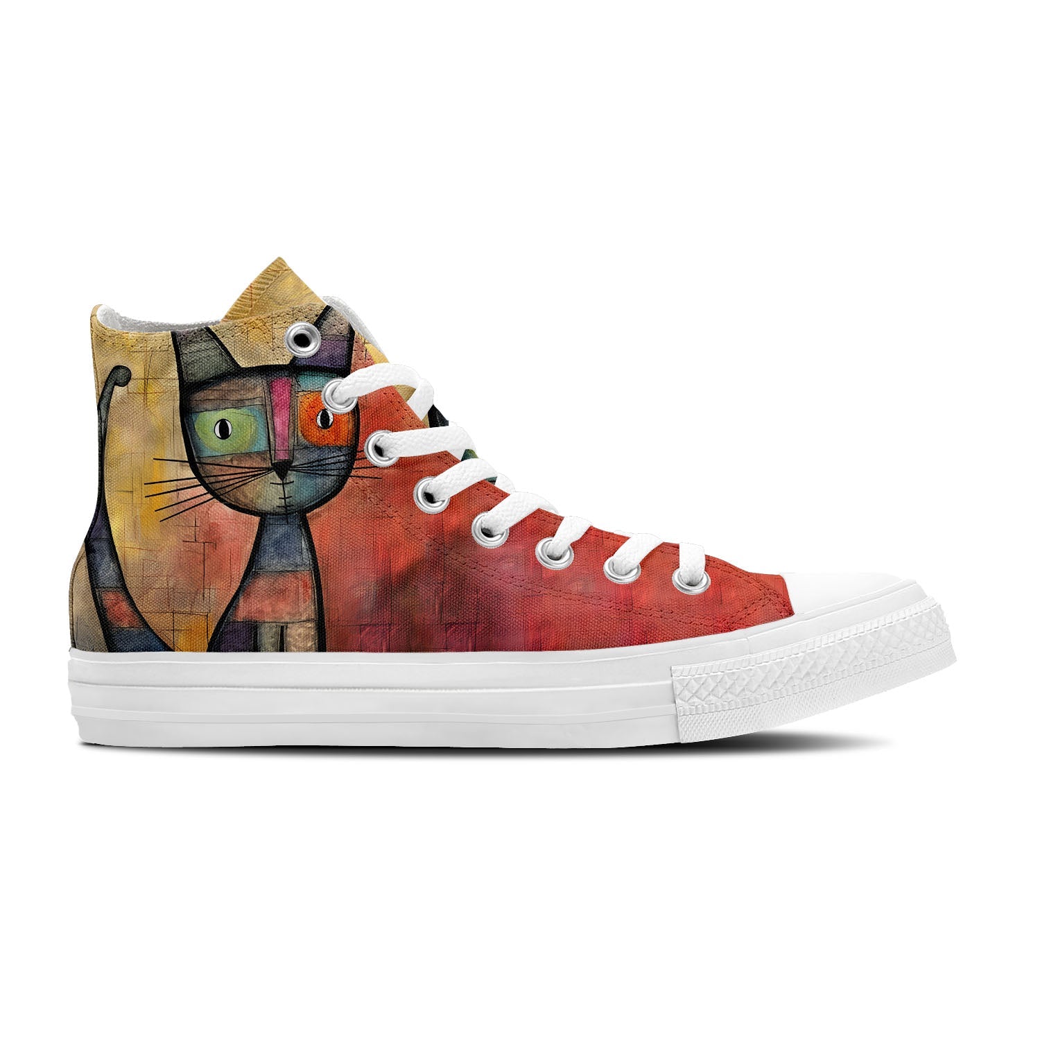 Abstract Purrfection: Men and Women's Mid-Top Canvas Shoes - Elevate Your Style with Central-High Canvas Shoes Featuring the Playful Elegance of Artful Cat Designs.