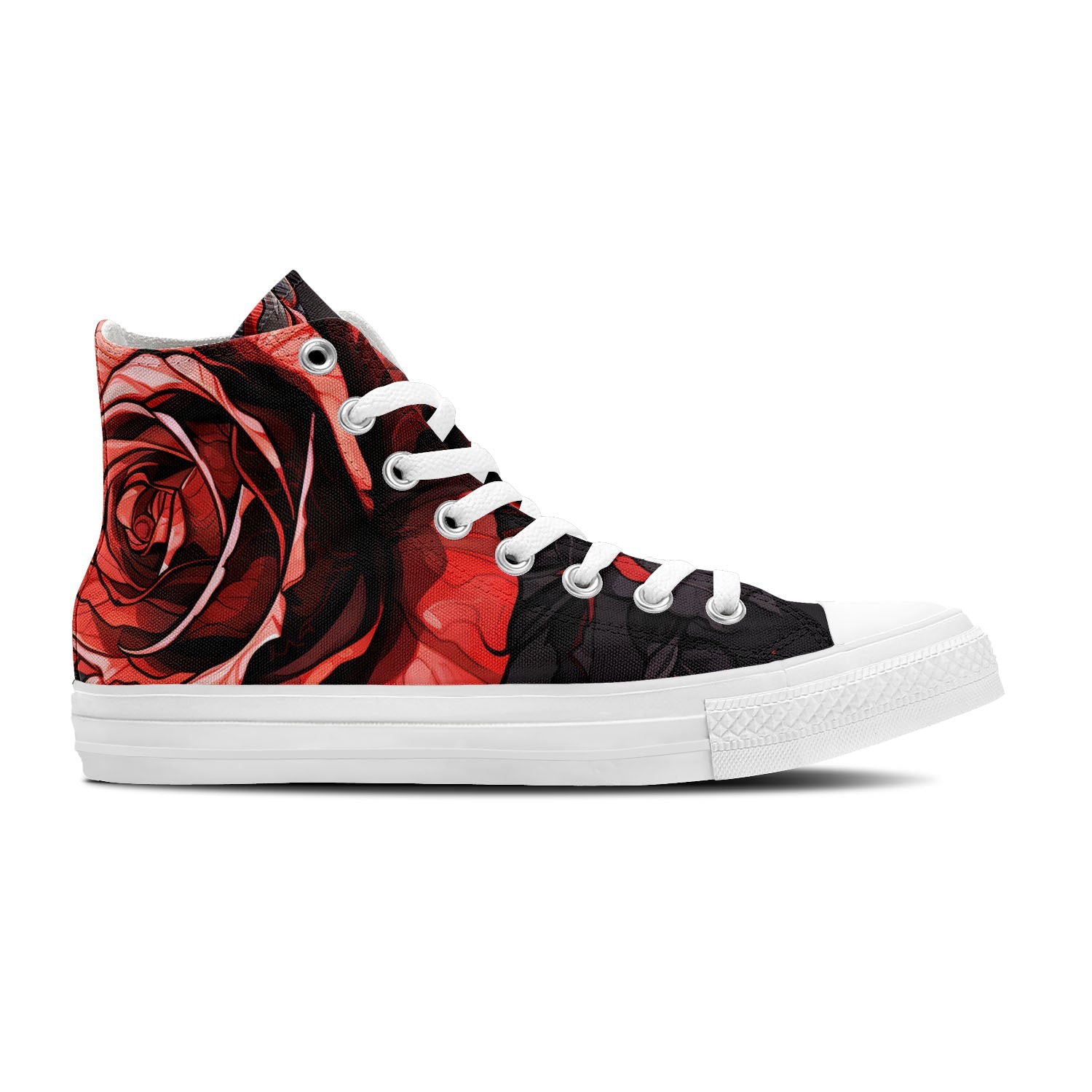 Crimson Shadows: Embrace the Dark Elegance of Red Roses in Our Mid-Top Canvas Shoes