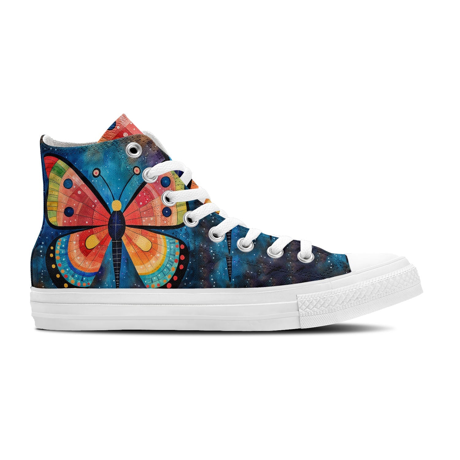 Artful Wings: Unleash Your Creativity with Central-High Canvas Shoes - Unisex Fashion Adorned with the Captivating Playfulness of Artistic Butterfly Prints