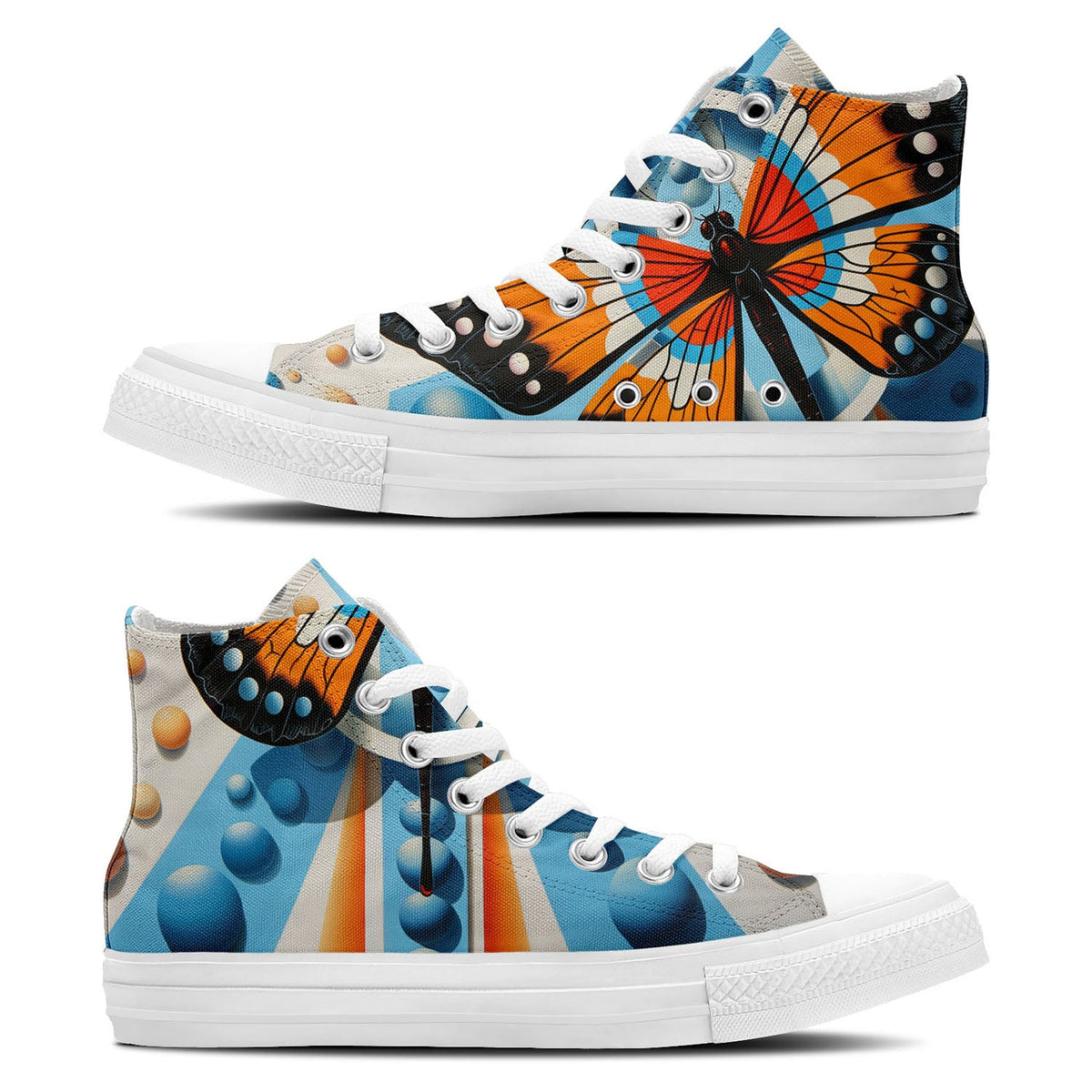 Artistry in Flight: Central-High Canvas Shoes featuring Op Art Butterfly Illustrations – A Stylish Choice for Both Genders