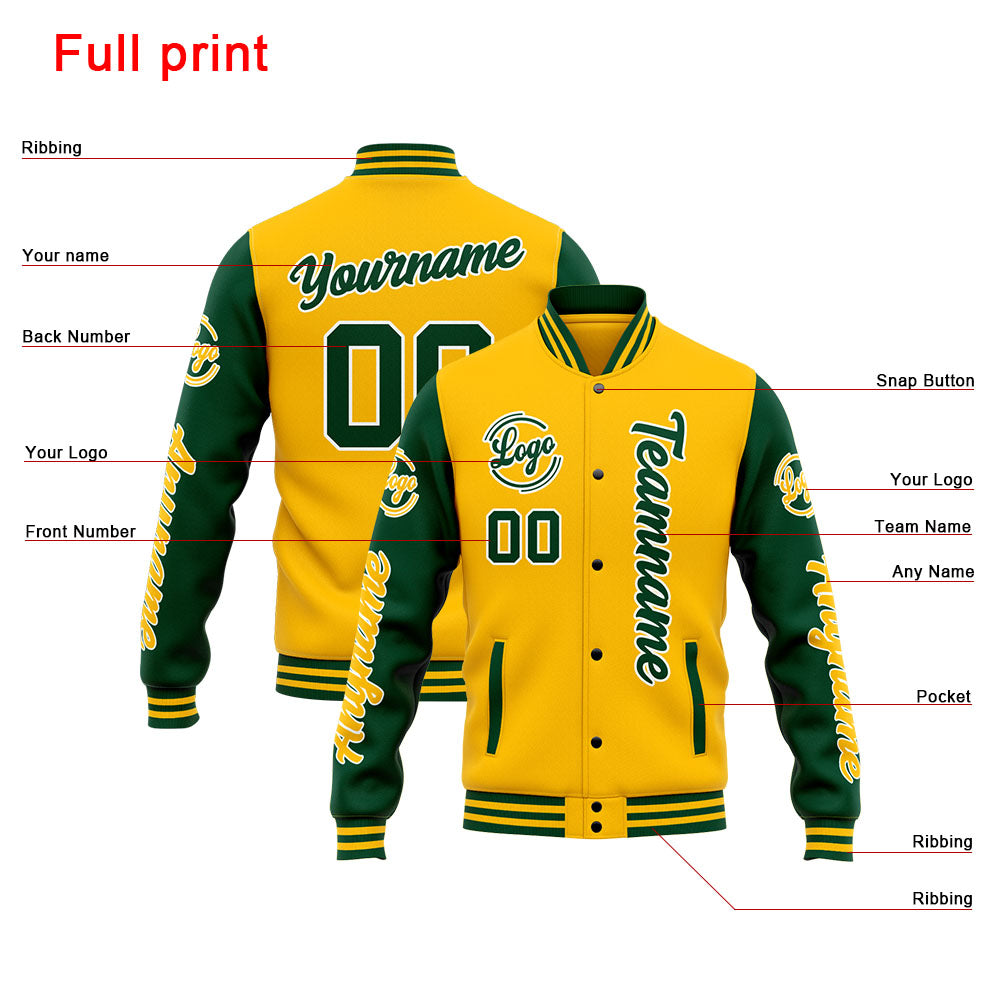 Custom Varsity Jacket Letterman jacket for Men, Women and Youth Green Yellow