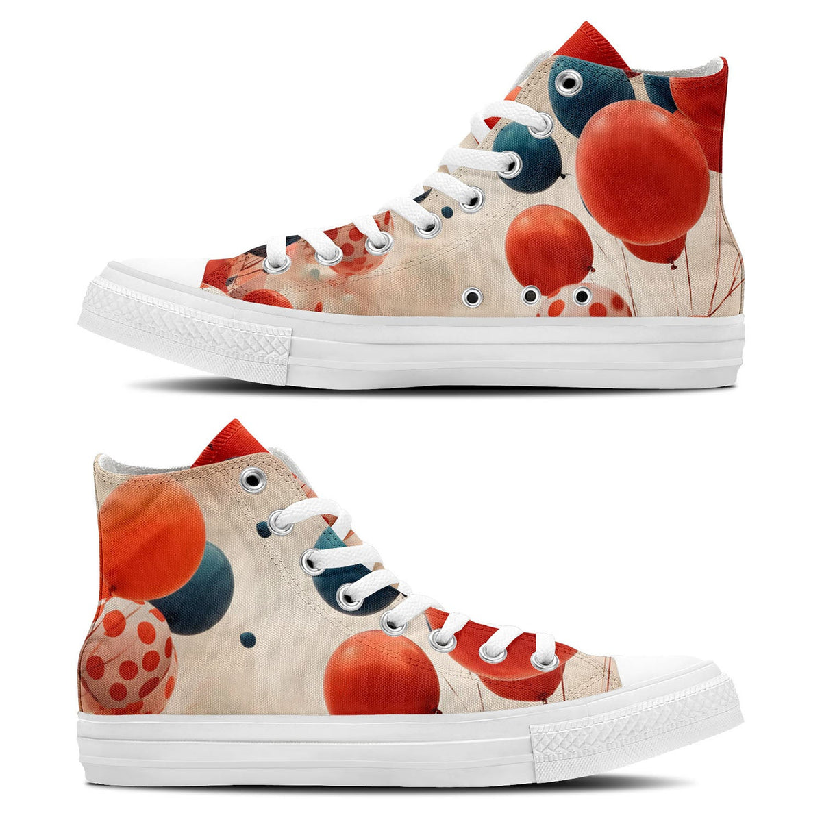 Abstract Float: Dive into a World of Style with Men and Women's Mid-Top Canvas Shoes - Polka Dot Balloon Prints Transforming Each Step into an Abstract Expression of Whimsy and Elegance