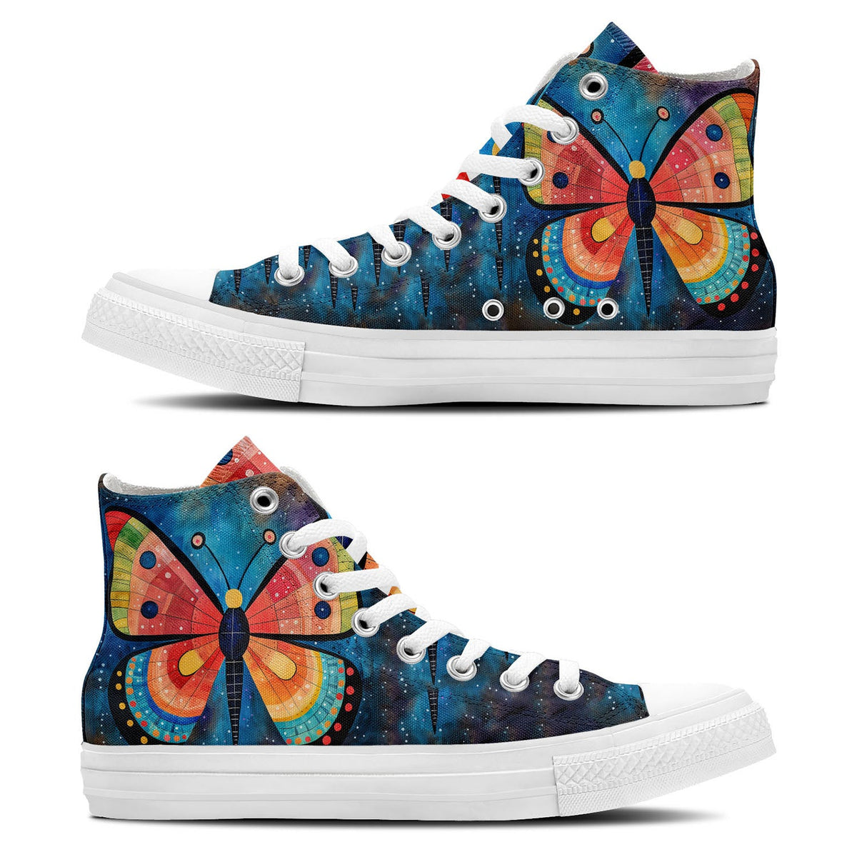 Artful Wings: Unleash Your Creativity with Central-High Canvas Shoes - Unisex Fashion Adorned with the Captivating Playfulness of Artistic Butterfly Prints