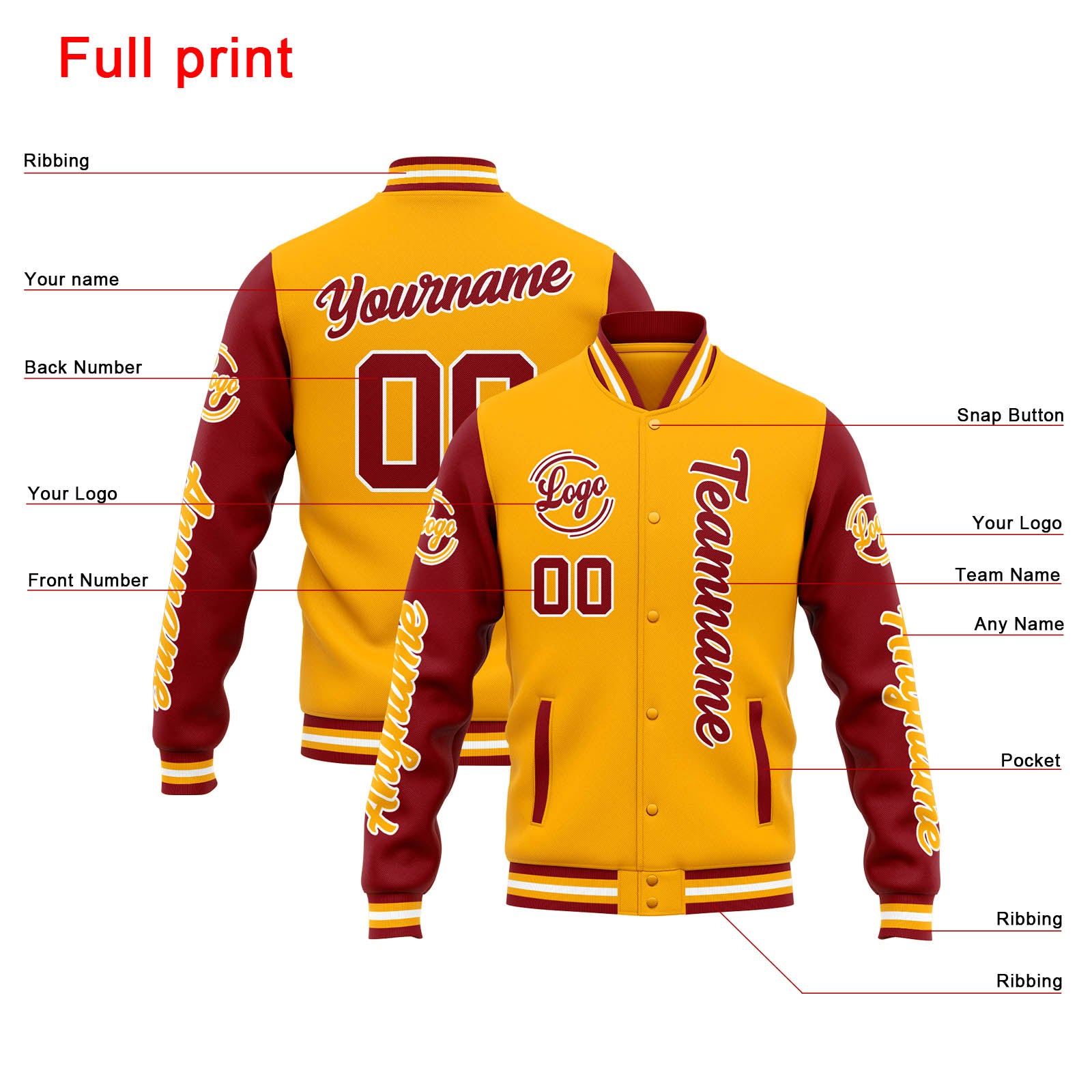 Custom Varsity Jacket Letterman jacket for Men, Women and Youth Orange Red