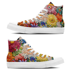 Blooms Elegance: Men and Women's Mid-Top Canvas Shoes - Elevate Your Style with Central-High Canvas Shoes Featuring the Playful Elegance of Artistic Chrysanthemum Designs