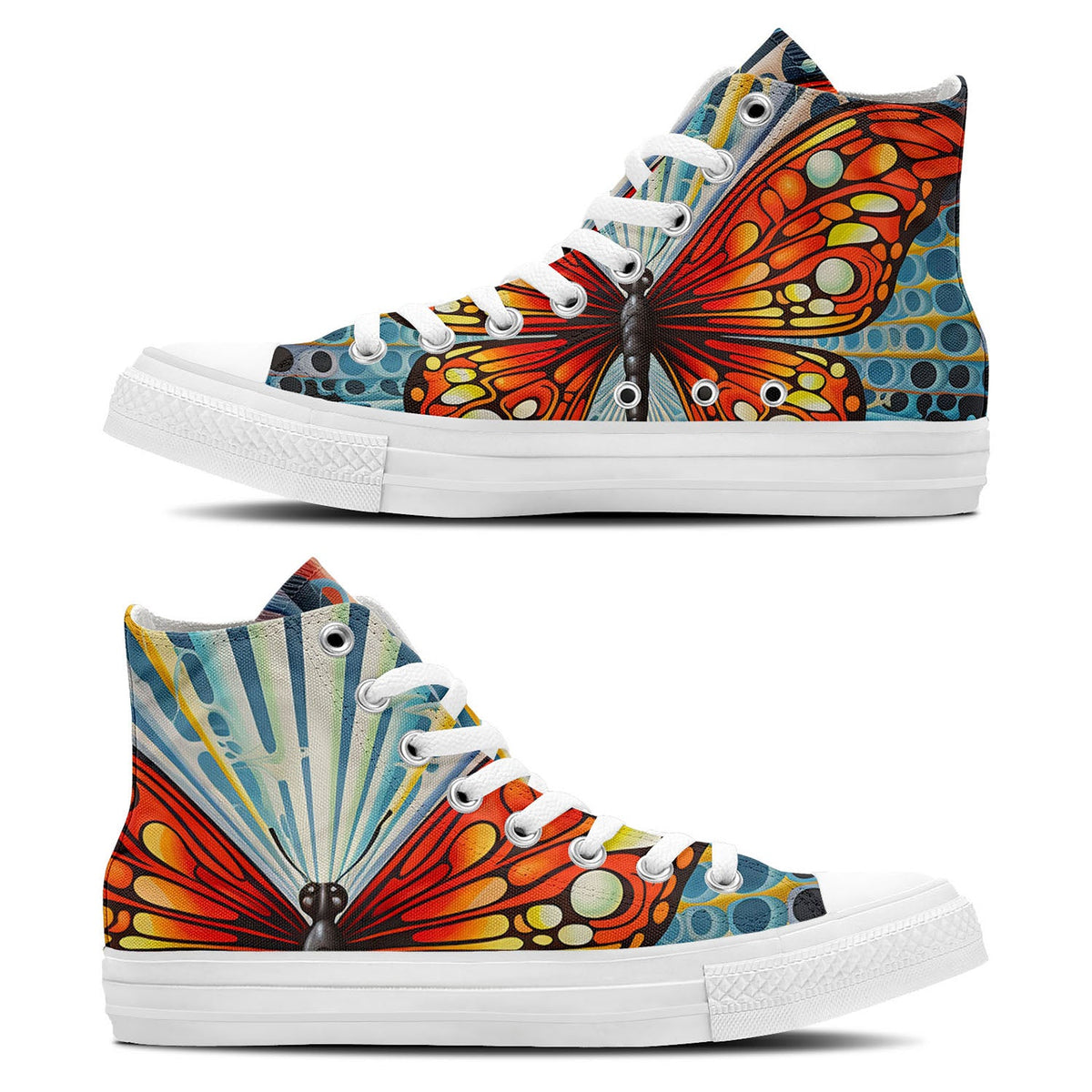 Butterfly Whimsy: Men and Women's Mid-Top Canvas Shoes - Step into a World of Artistic Elegance with Op Art Butterfly Imagery