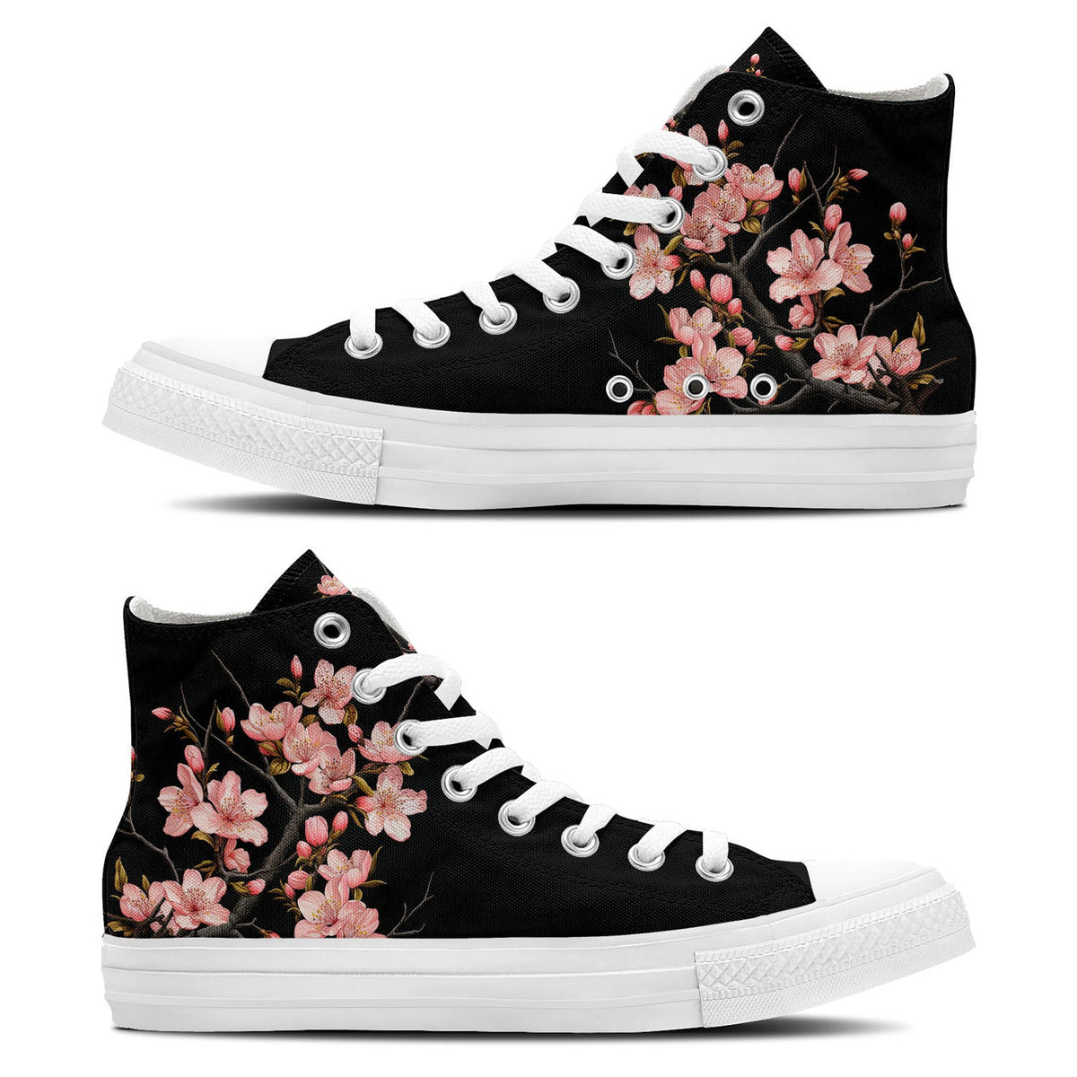 Blossom Elegance: Unisex Mid-Top Canvas Shoes - Step into Spring with the Graceful Beauty of Plum Blossom Prints for Men and Women