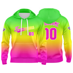 Custom Gradient Sweatshirt Hoodie For Man Woman Girl Boy Print Your Logo Name Number Green Yellow  Pink