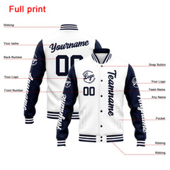 Custom Varsity Jacket Letterman jacket for Men, Women and Youth Navy White