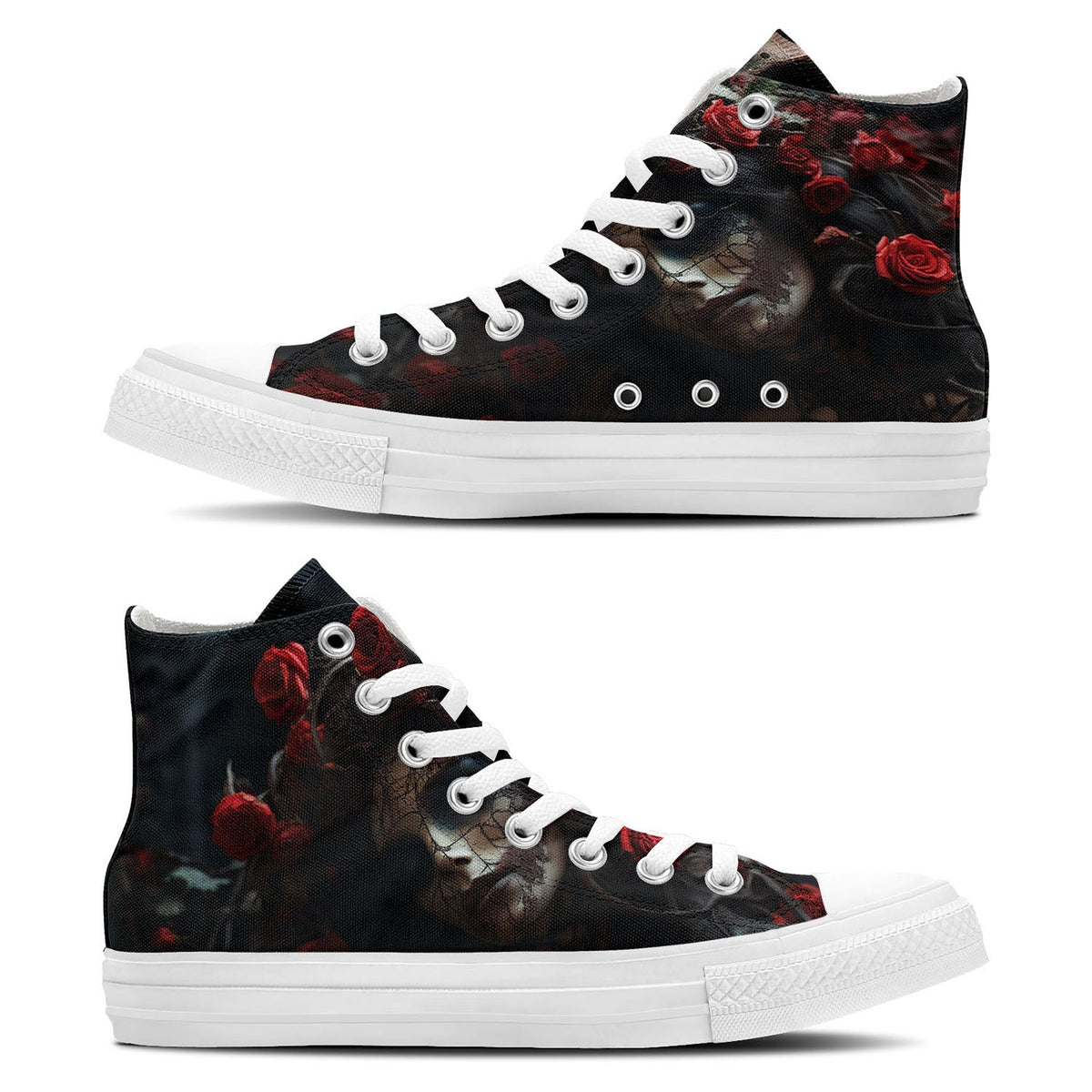 Bloody Fragrance: Red Roses and Skulls Unite, Mid-Top Canvas Shoes Awaken a Unique Sense of Fashion