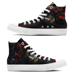 Bloody Fragrance: Red Roses and Skulls Unite, Mid-Top Canvas Shoes Awaken a Unique Sense of Fashion