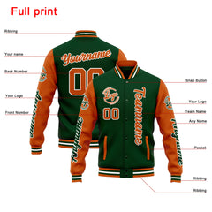 Custom Varsity Jacket Letterman jacket for Men, Women and Youth Drak Green Orange