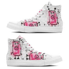 Adorable Oink: Step into Cuteness with our Mid-Top Canvas Shoes featuring Playful Piglet Drawings – Fun Fashion for Men and Women