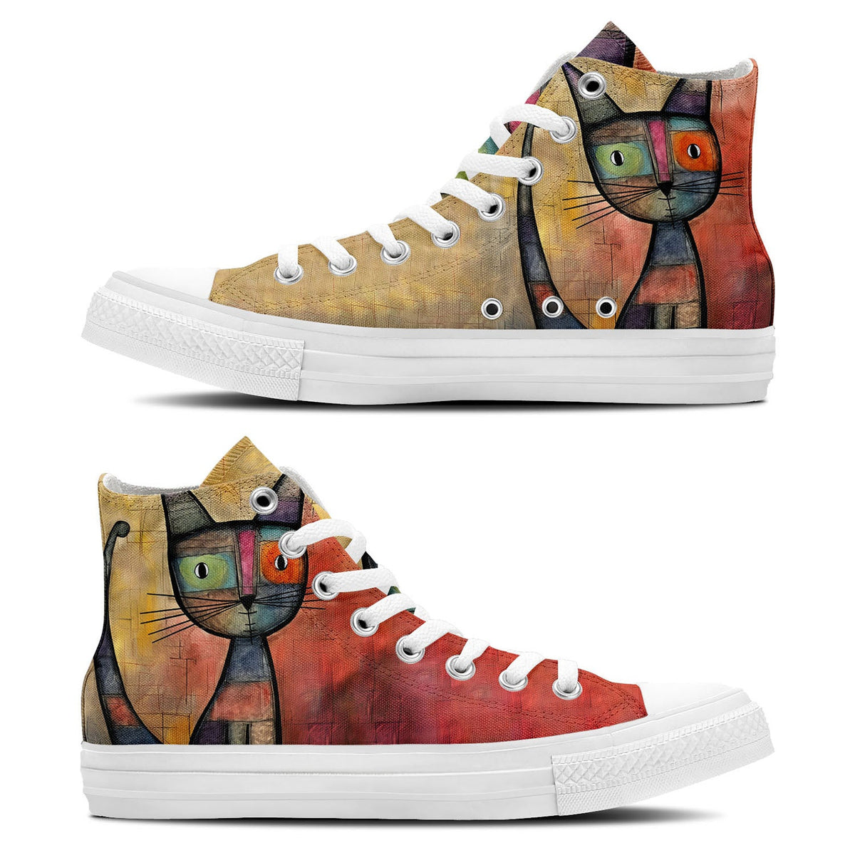 Abstract Purrfection: Men and Women's Mid-Top Canvas Shoes - Elevate Your Style with Central-High Canvas Shoes Featuring the Playful Elegance of Artful Cat Designs.