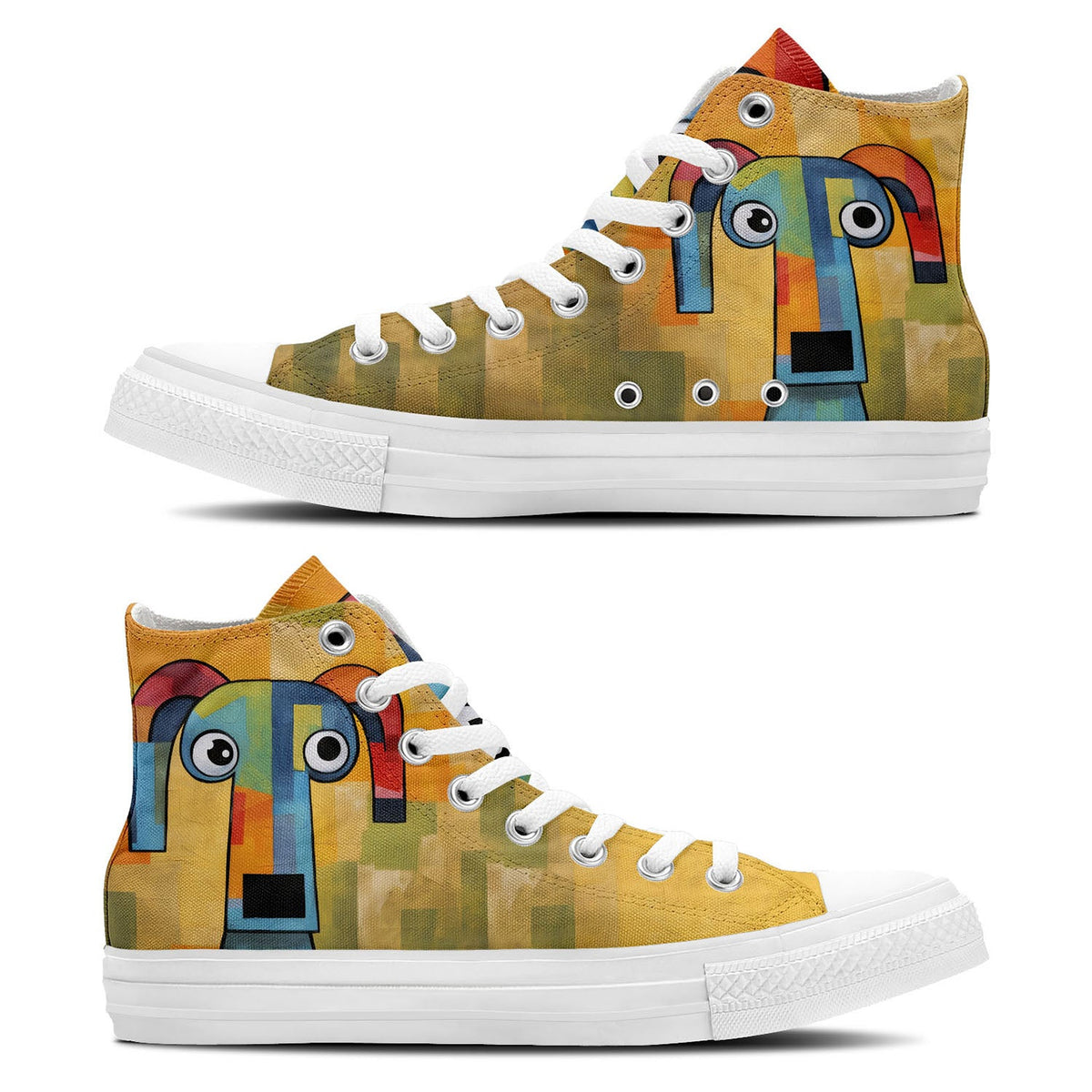 Artistic Kitties: Men and Women's Mid-Top Canvas Shoes - Elevate Your Style with Central-High Canvas Shoes Featuring the Charming Playfulness of Cat Artistry