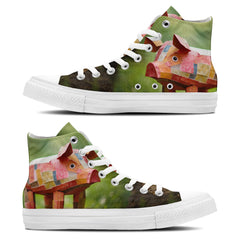 Abstract Oinks: Dive into a World of Artistry with Men and Women's Mid-Top Canvas Shoes - Pig Prints Transforming Each Step into an Abstract Expression of Porcine Beauty