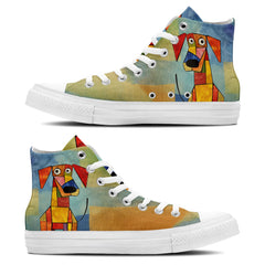 Abstract Purr-fection: Immerse yourself in a world of artistry with Men and Women's Mid-Top Canvas Shoes - Cat prints that transform each step into an abstract expression of feline beauty