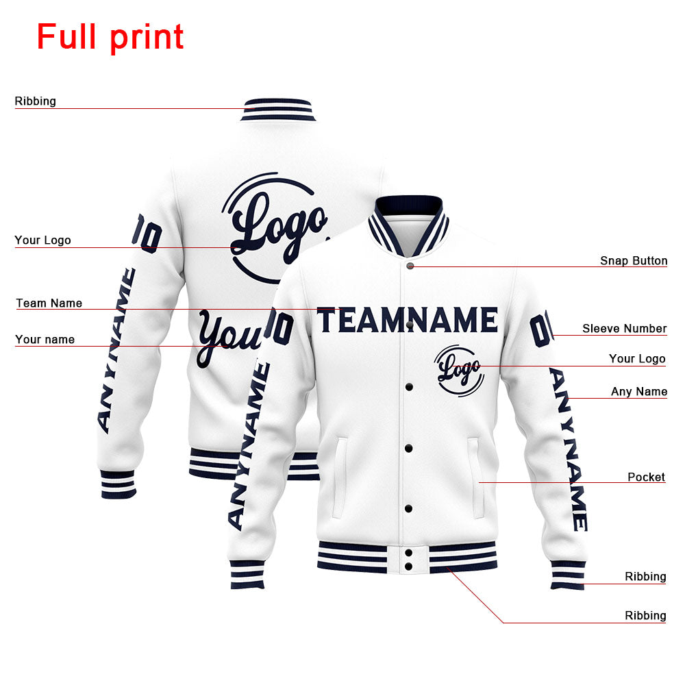 Custom Varsity Jacket Letterman jacket for Men, Women and Youth Navy White