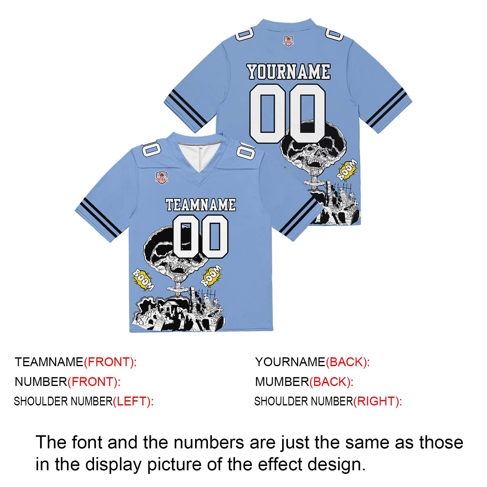 Custom Football Jersey Shirt Personalized Stitched Printed Team Name Number Light Blue