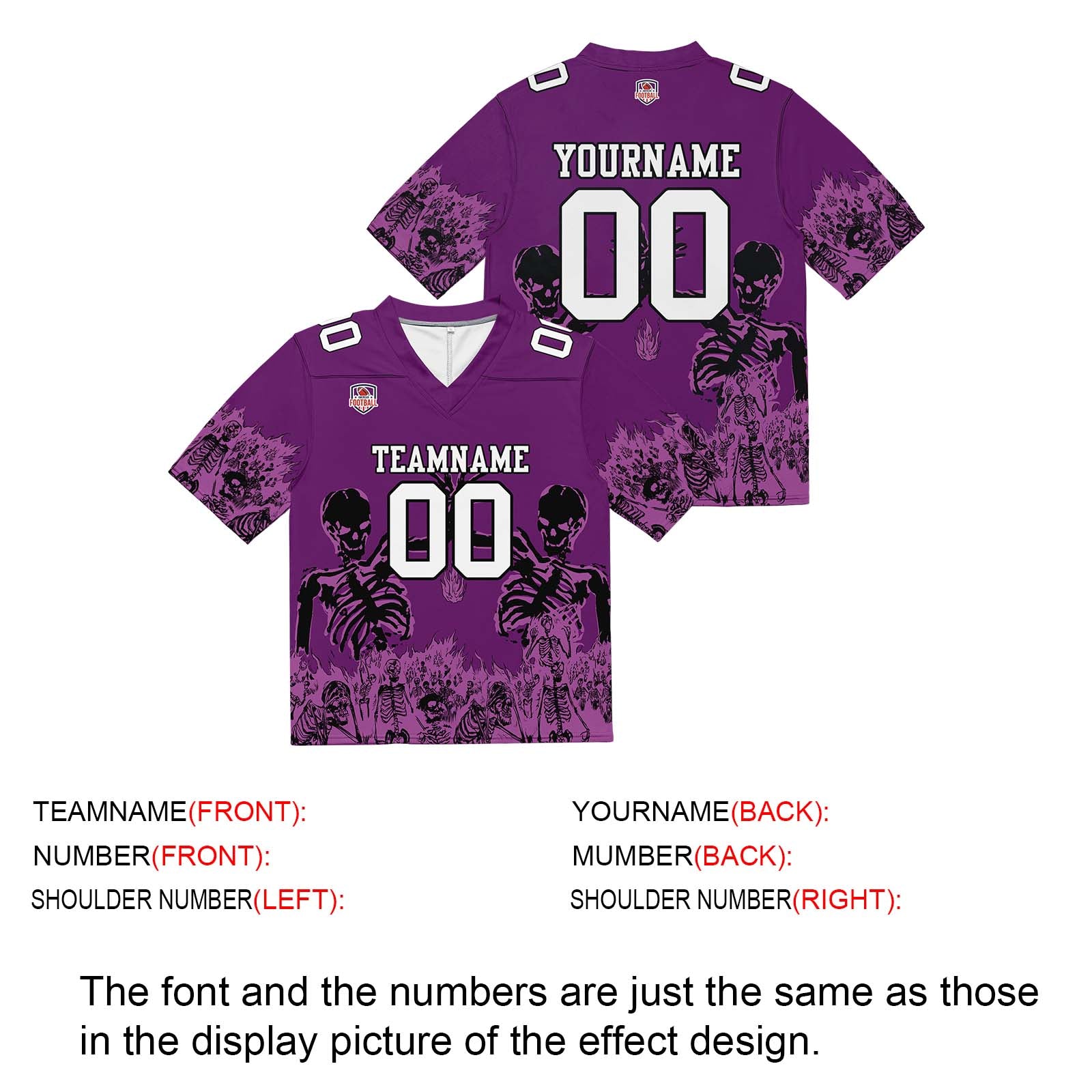 Custom Football Jersey Shirt Personalized Stitched Printed Team Name Number Purple