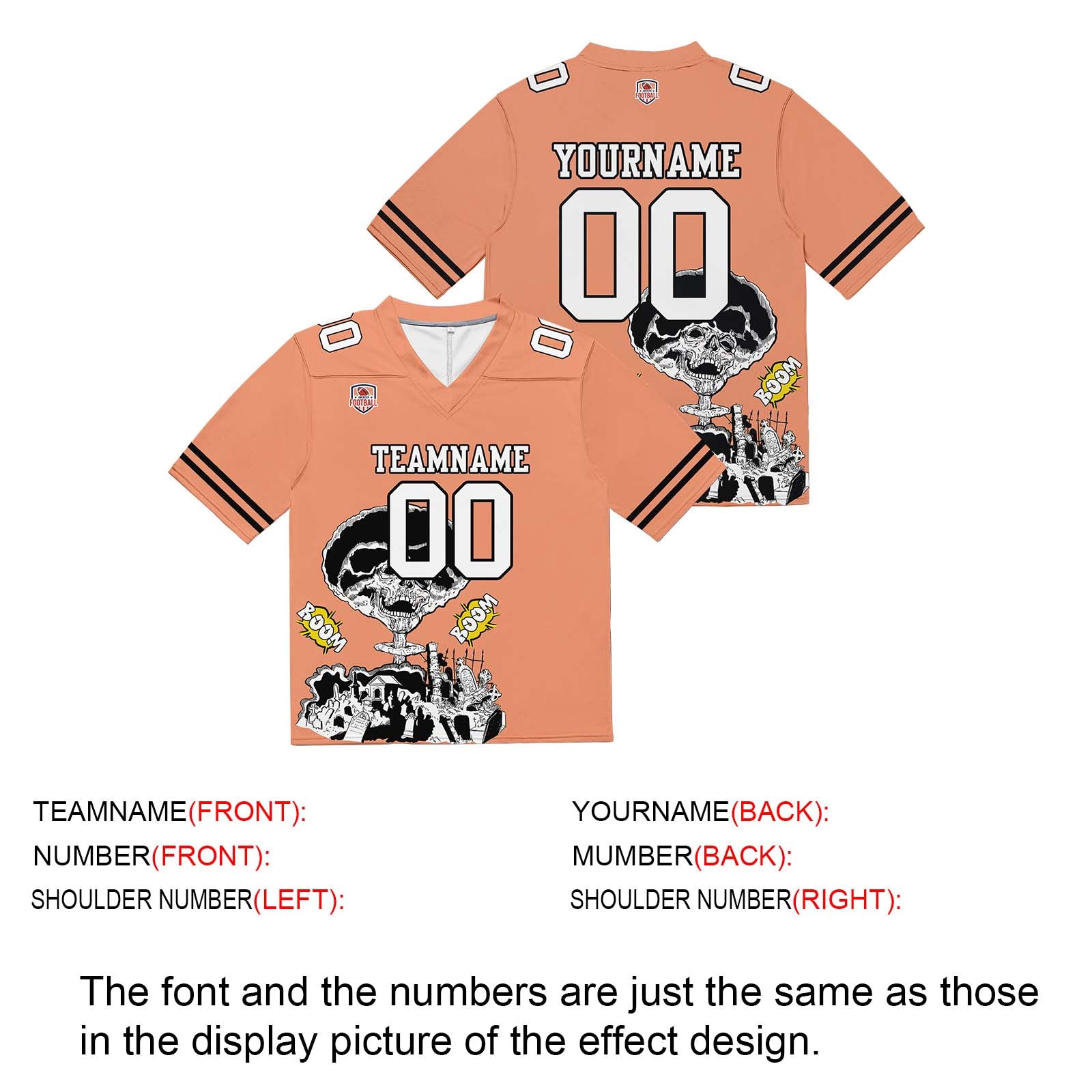 Custom Football Jersey Shirt Personalized Stitched Printed Team Name Number Light Orange Pink