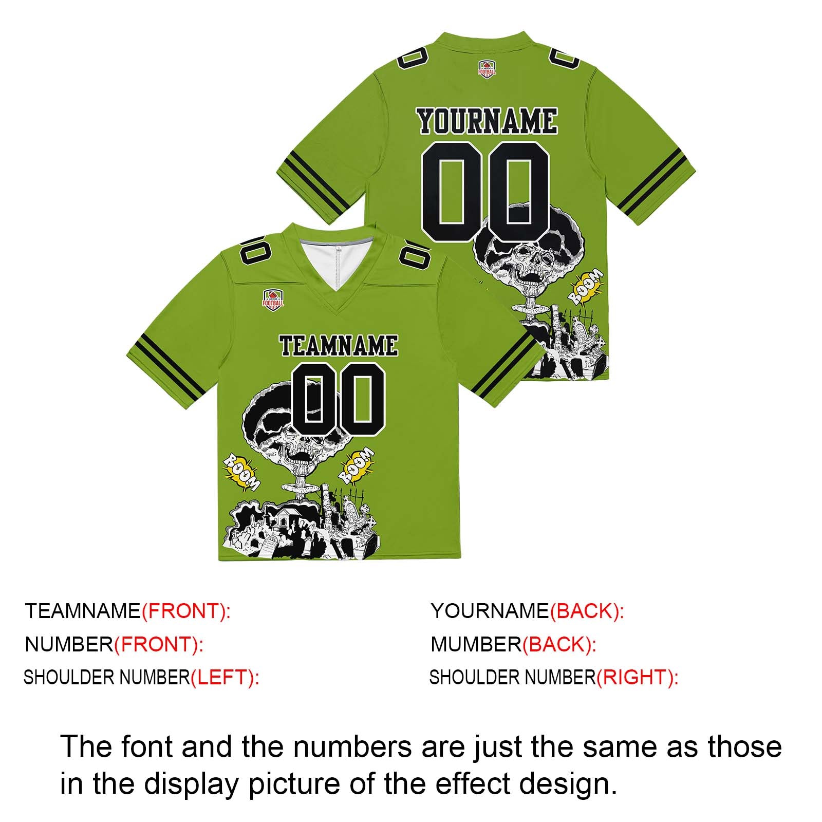 Custom Football Jersey Shirt Personalized Stitched Printed Team Name Number Grass Green