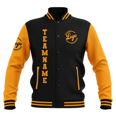 Custom Black Yellow Waterproof Varsity Jackets Personalized Stitched Name Number Logo to Letterman Jackets