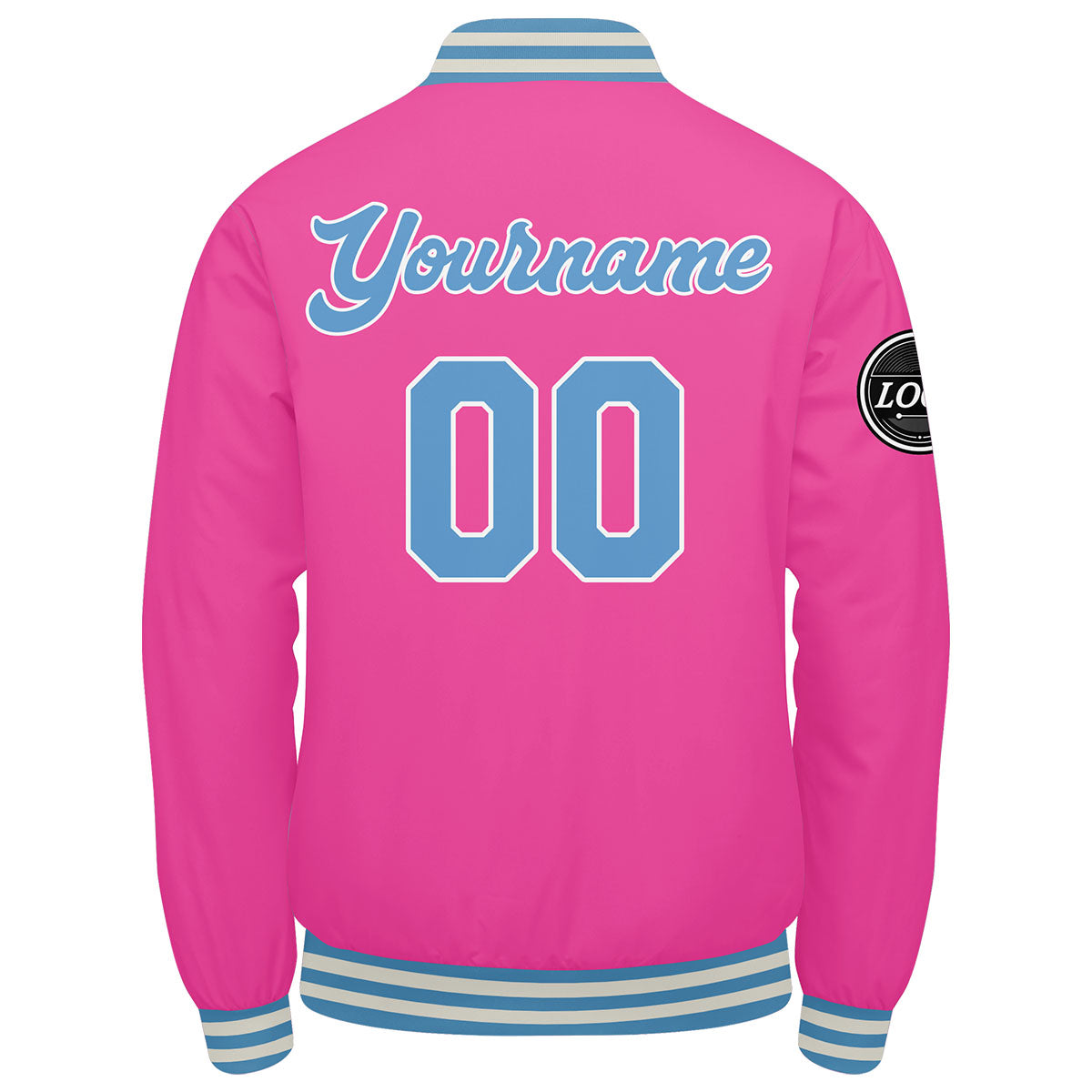 Custom Varsity Jacket Letterman jacket for Men, Women and Youth Pink Light Blue