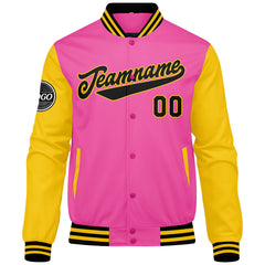 Custom Varsity Jacket Letterman jacket for Men, Women and Youth Pink Yellow Black