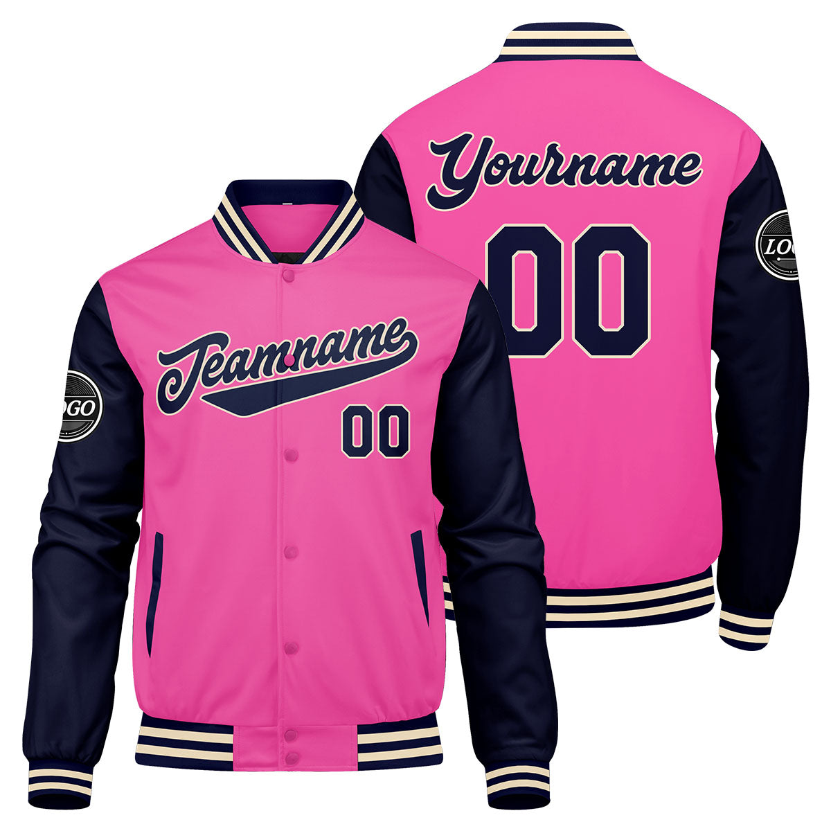 Custom Varsity Jacket Letterman jacket for Men, Women and Youth Pink Navy