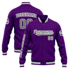 Custom Varsity Jacket Letterman jacket for Men, Women and Youth Purple Grey