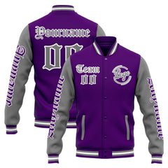 Custom Varsity Jacket Letterman jacket for Men, Women and Youth Purple Grey