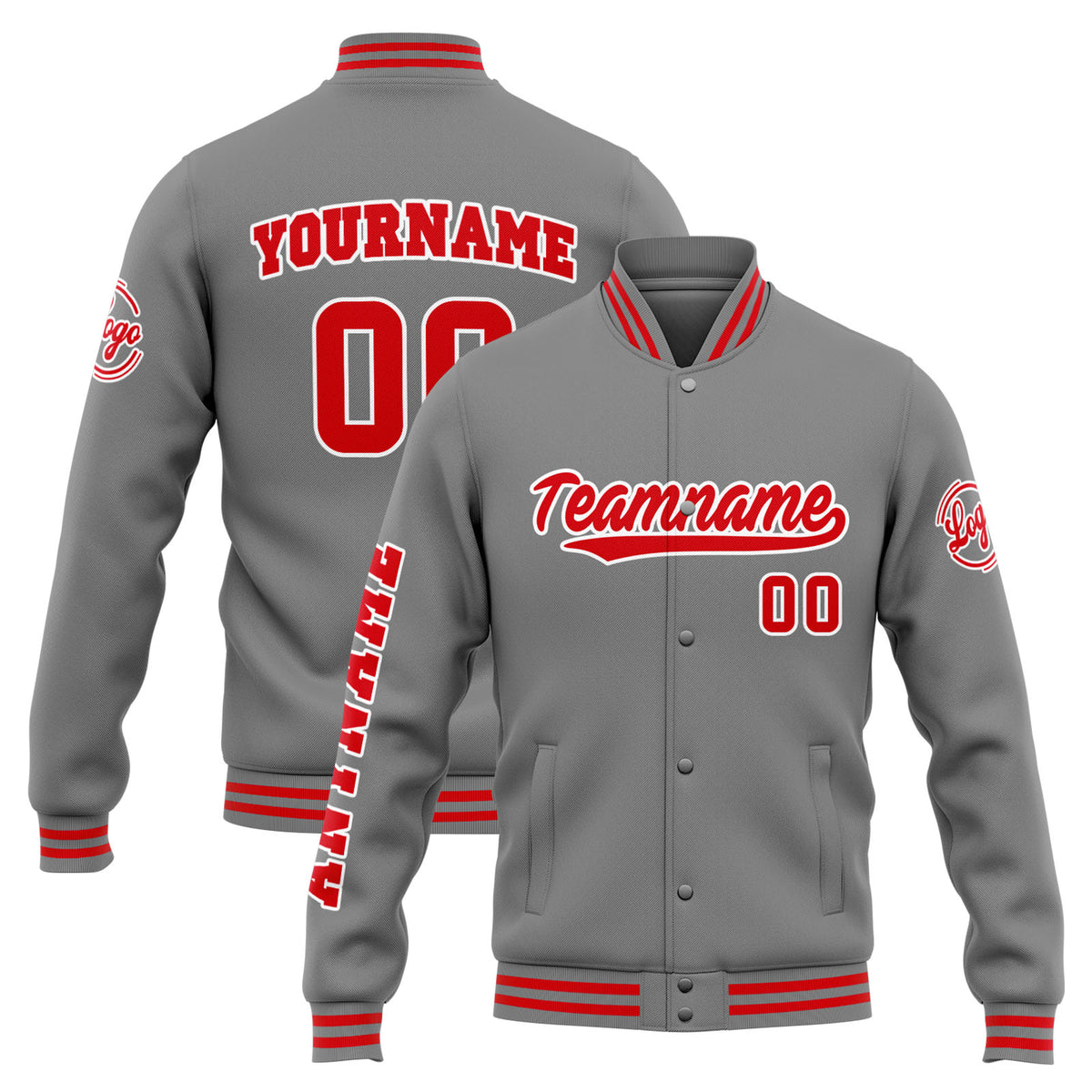 Custom Varsity Jacket Letterman jacket for Men, Women and Youth Grey Red