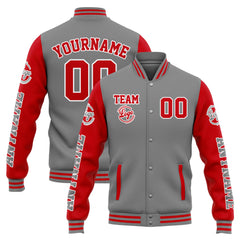 Custom Varsity Jacket Letterman jacket for Men, Women and Youth Grey Red