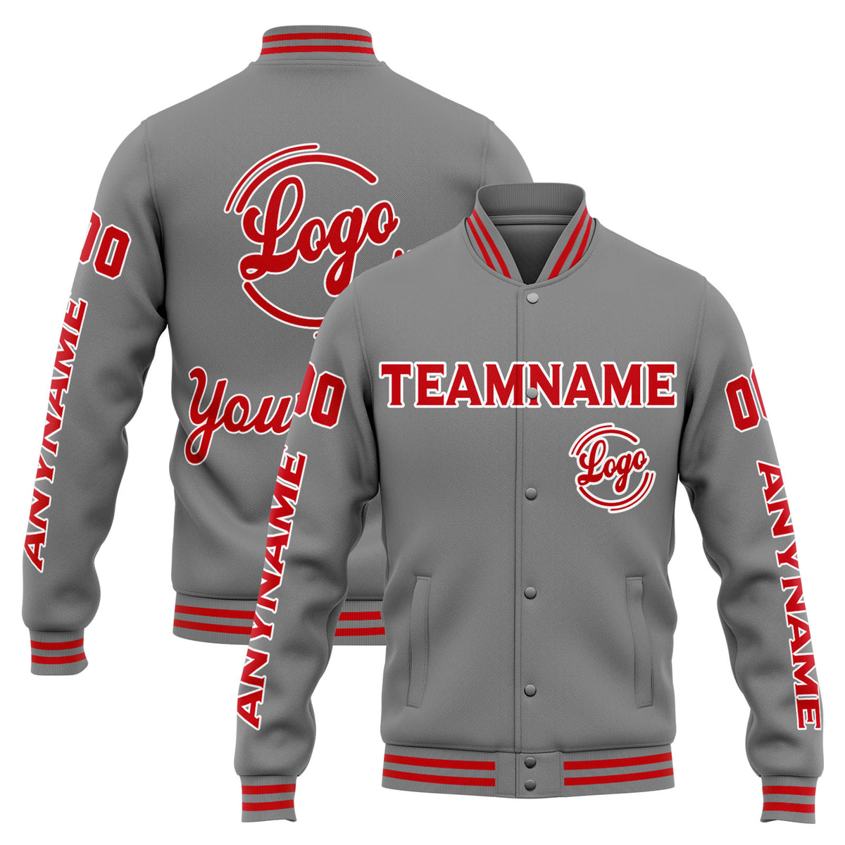 Custom Varsity Jacket Letterman jacket for Men, Women and Youth Grey Red