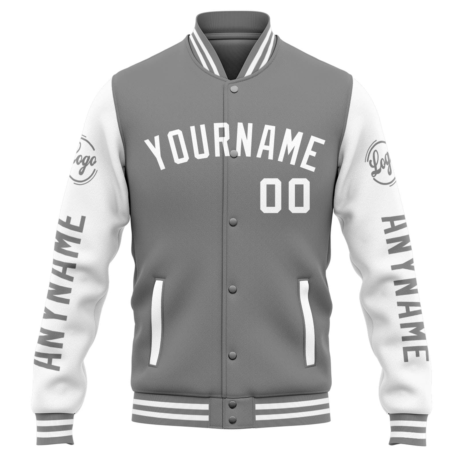 Custom Varsity Jacket Letterman jacket for Men, Women and Youth Grey White