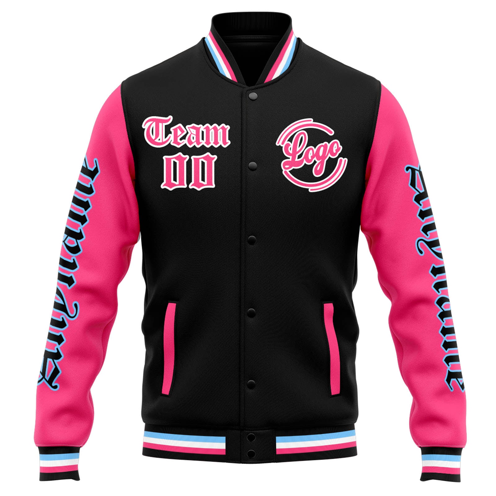 Custom Varsity Jacket Letterman jacket for Men, Women and Youth Black Pink