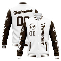 Custom Varsity Jacket Letterman jacket for Men, Women and Youth White Brown