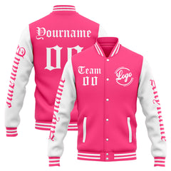 Custom Varsity Jacket Letterman jacket for Men, Women and Youth Pink White