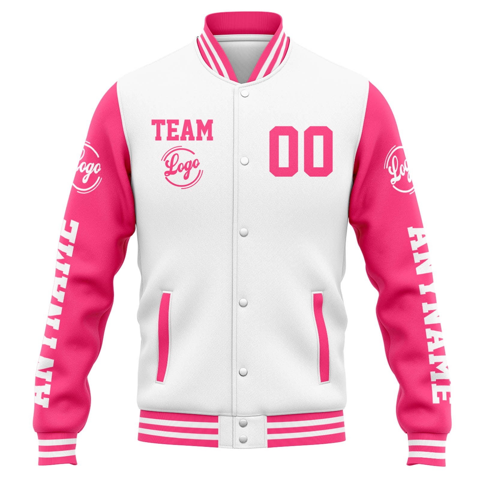 Custom Varsity Jacket Letterman jacket for Men, Women and Youth White Pink