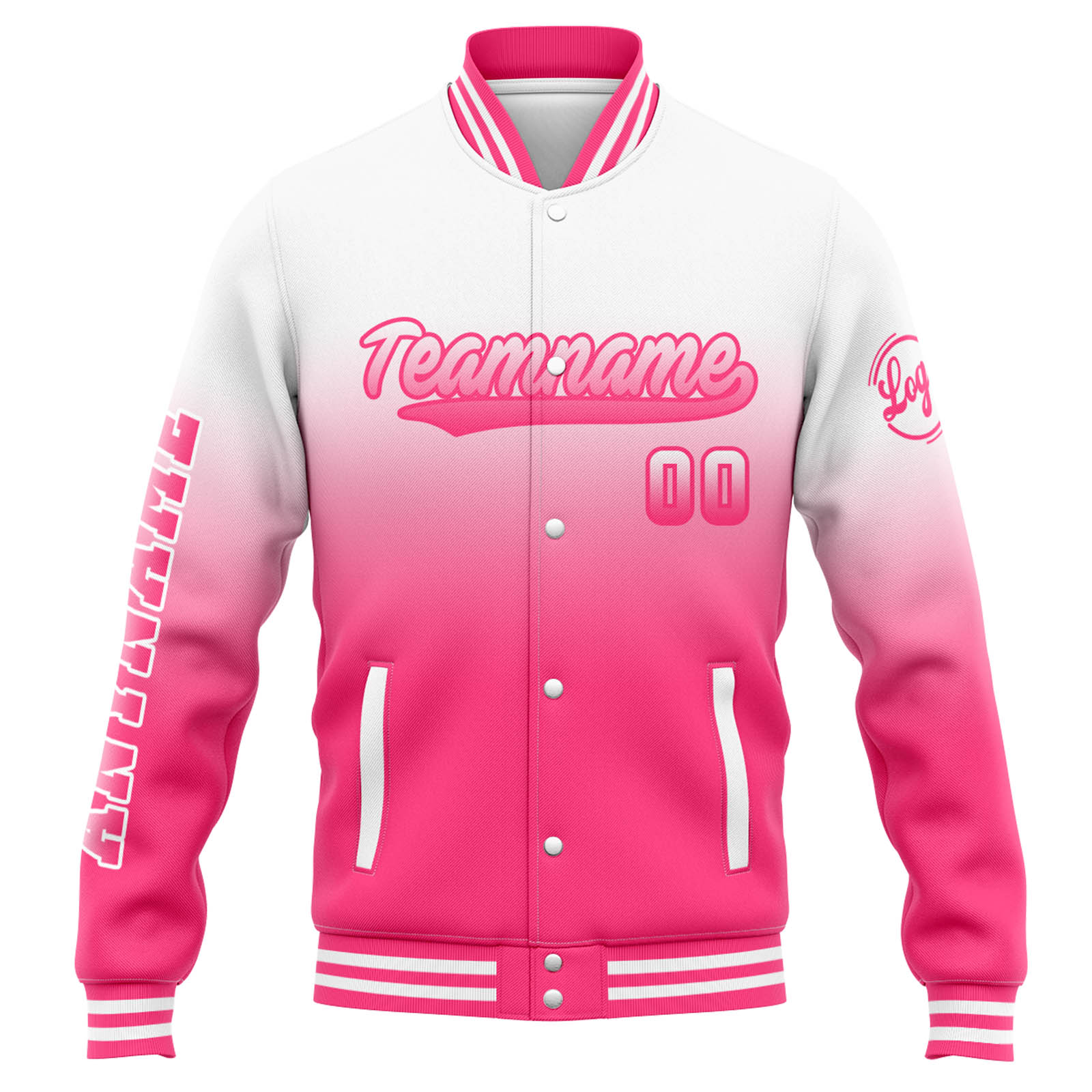 Custom Varsity Jacket Letterman jacket for Men, Women and White Pink Gradient