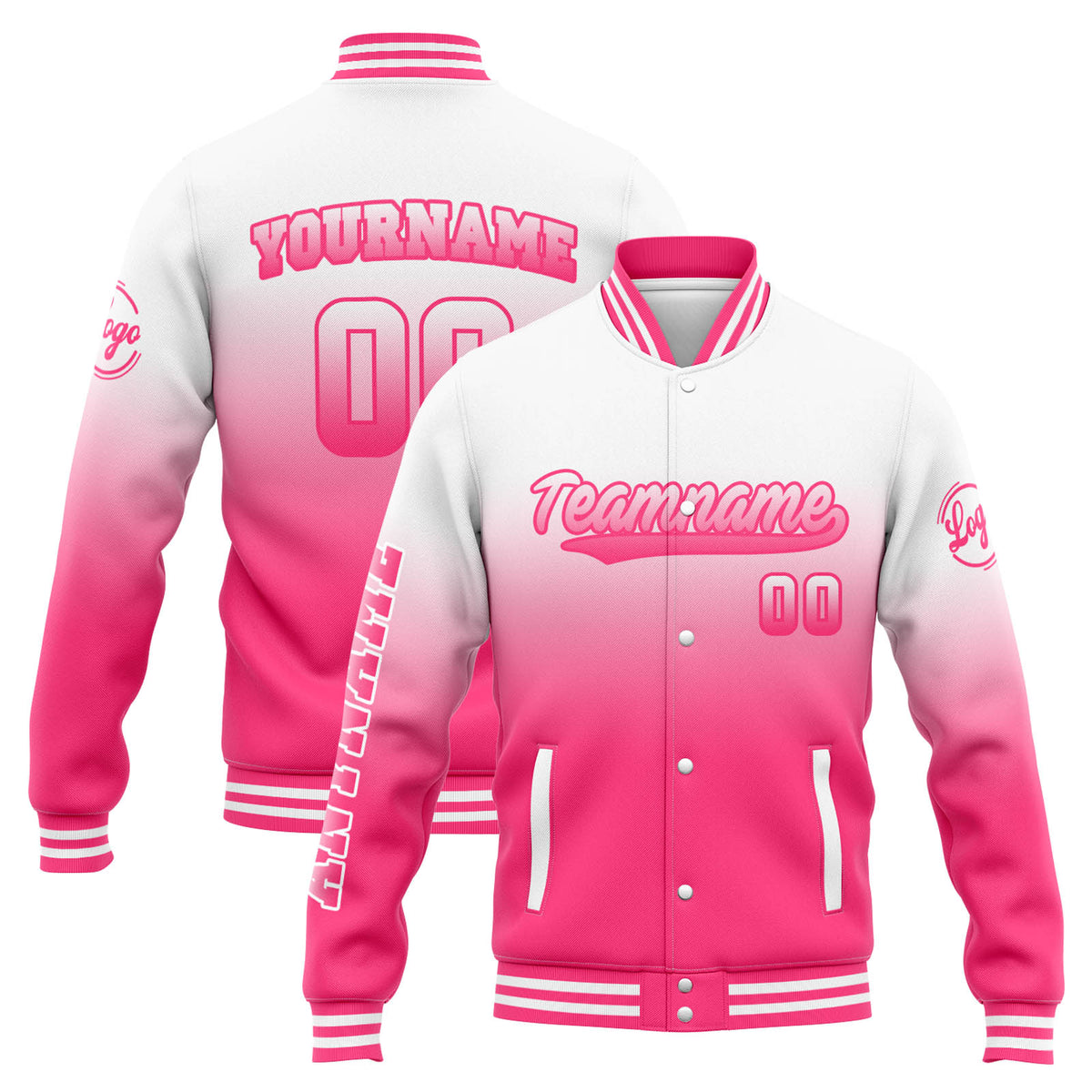 Custom Varsity Jacket Letterman jacket for Men, Women and White Pink Gradient